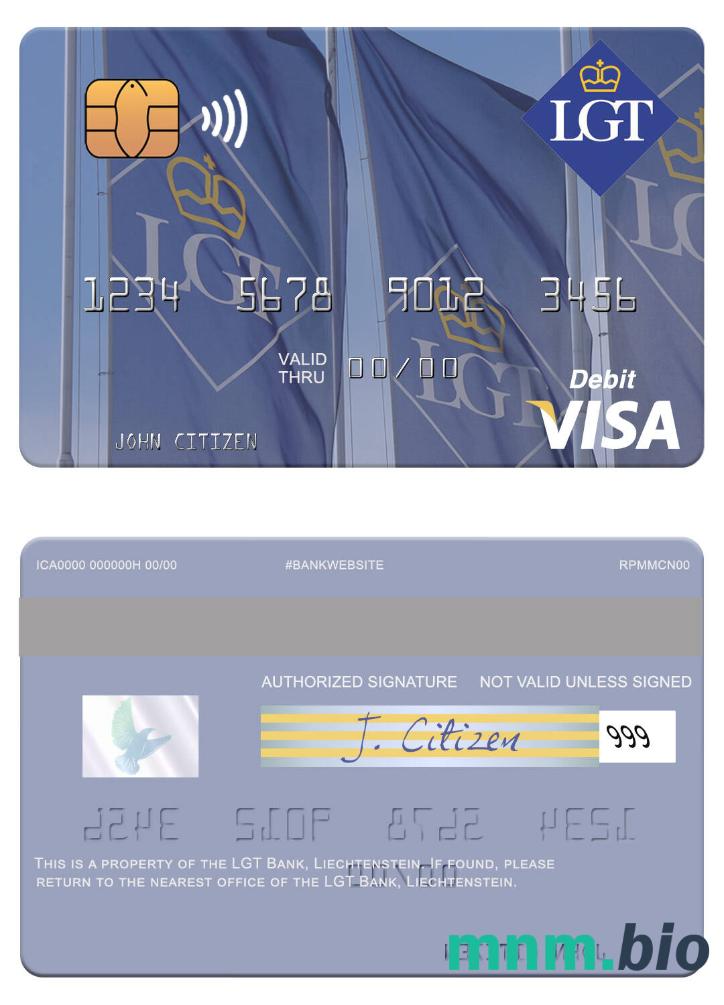Liechtenstein LGT Bank visa debet karta przykład w formacie PSD